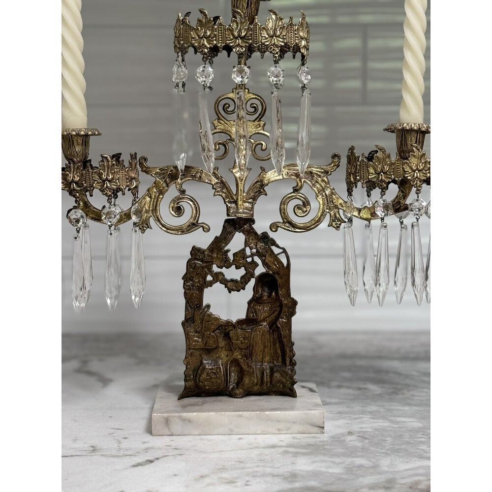 Antique Victorian Brass And Marble 3-Arm Candelabra Large - Picture 10 of 13